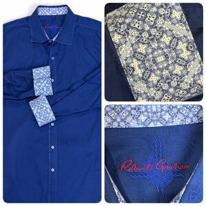 Robert Graham Blue Paisley Shirt Flip Cuffs Button Up Shirt